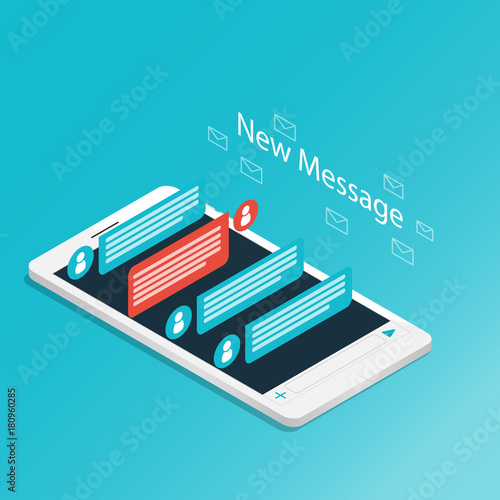 isometric smartphone new message chat application vector