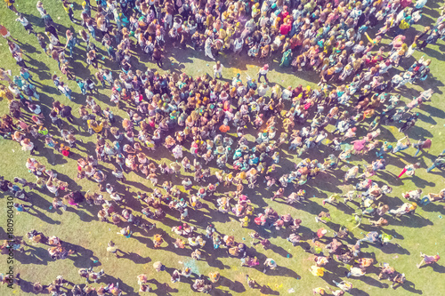 Top view of a crowd of people during the Holi Color Festival