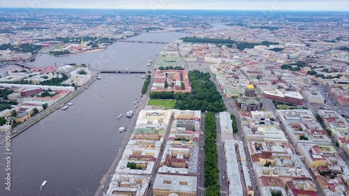 cloudy day saint petersburg cityscape neva river aerial panorama 4k russia
 photo