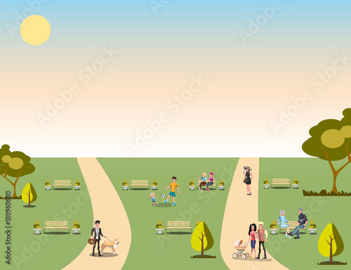 People relaxing in nature in a beautiful urban park