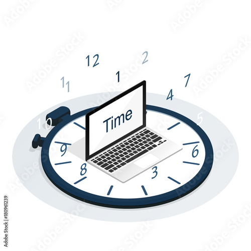 isometric time management working computer flat vector