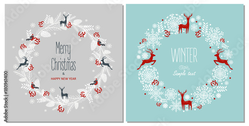 Greeting card with a festive wreath. Design Elements. Vector illustration