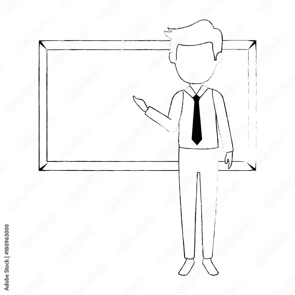 teacher male with chalkboard avatar character