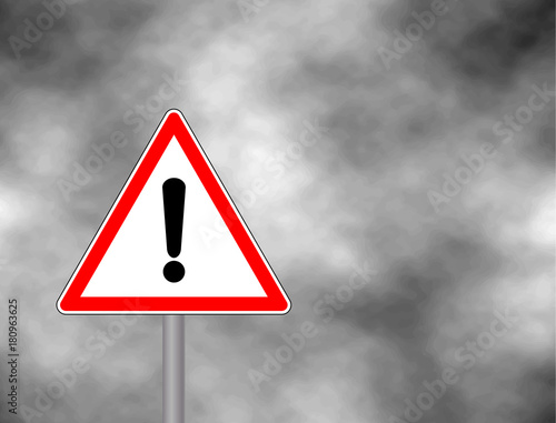 Yield Triangle Sign - Road traffic coordination symbol on clouds background. Road sign warning attention with an exclamation mark. Vector illustration.