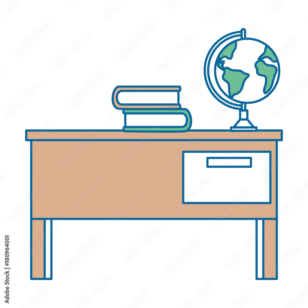 teacher desk with books and planet teacher desk with books and planet