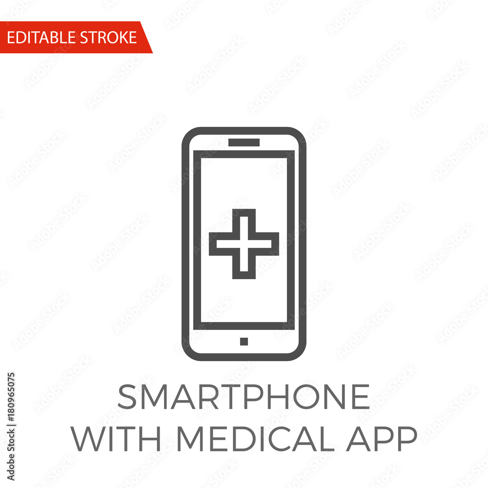 Smartphone with Medical App Thin Line Vector Icon. Flat Icon Isolated on the White Background. Editable Stroke EPS file. Vector illustration. Smartphone with Medical App Thin Line Vector Icon. Flat Icon Isolated on the White Background. Editable Stroke EPS file. Vector illustration.
