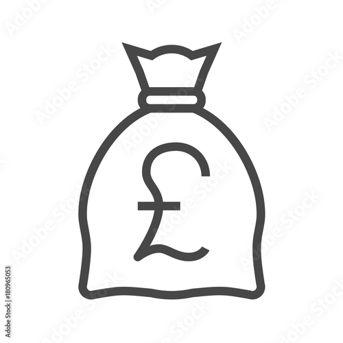 Money Bag with Pound Thin Line Vector Icon. Flat icon isolated on the white background. Editable EPS file. Vector illustration.