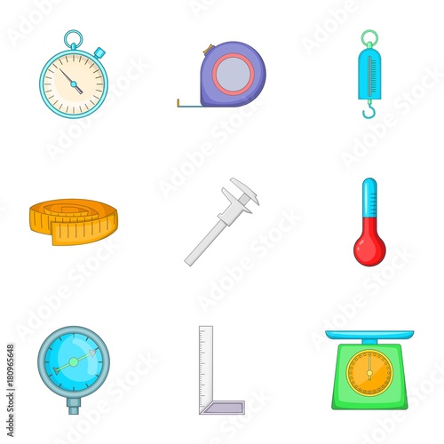Measurement icons set, cartoon style