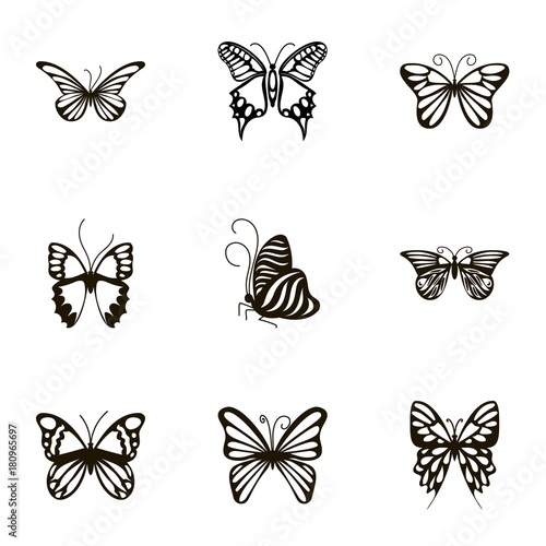 Black and white butterfly icons set, cartoon style © ylivdesign