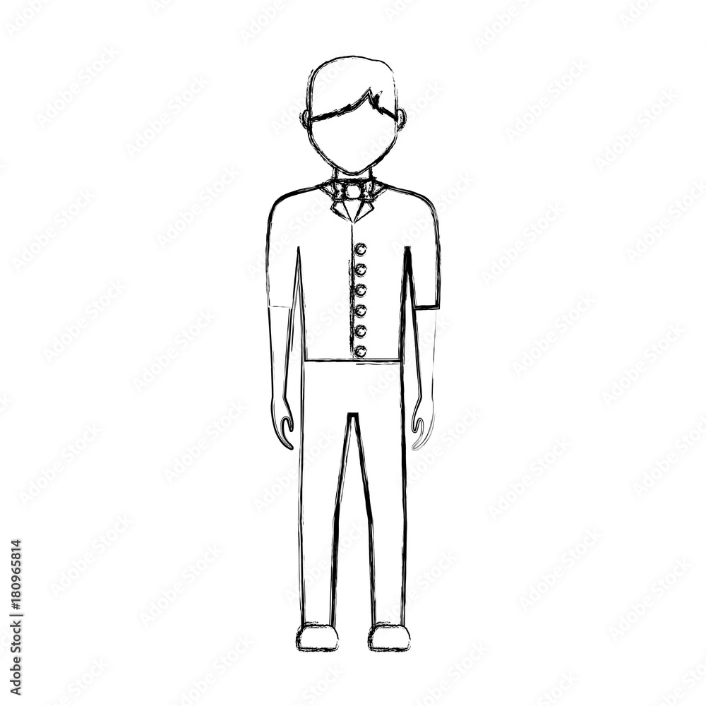 flat line uncolored waiter man over white background vector illustration flat line uncolored waiter man over white background vector illustration