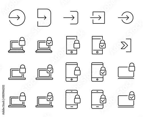 Simple set of login related outline icons.