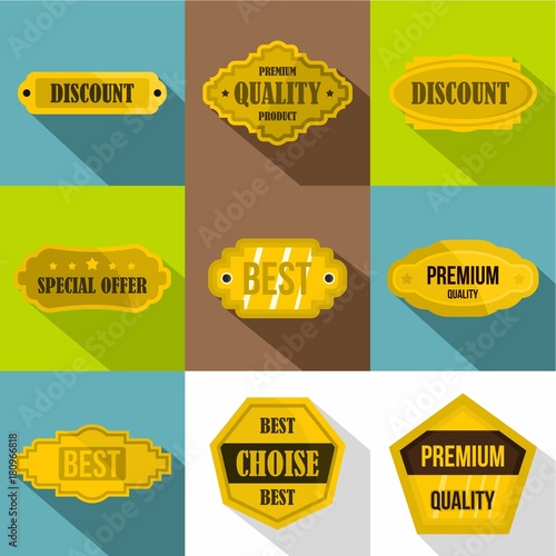 Label icons set, flat style