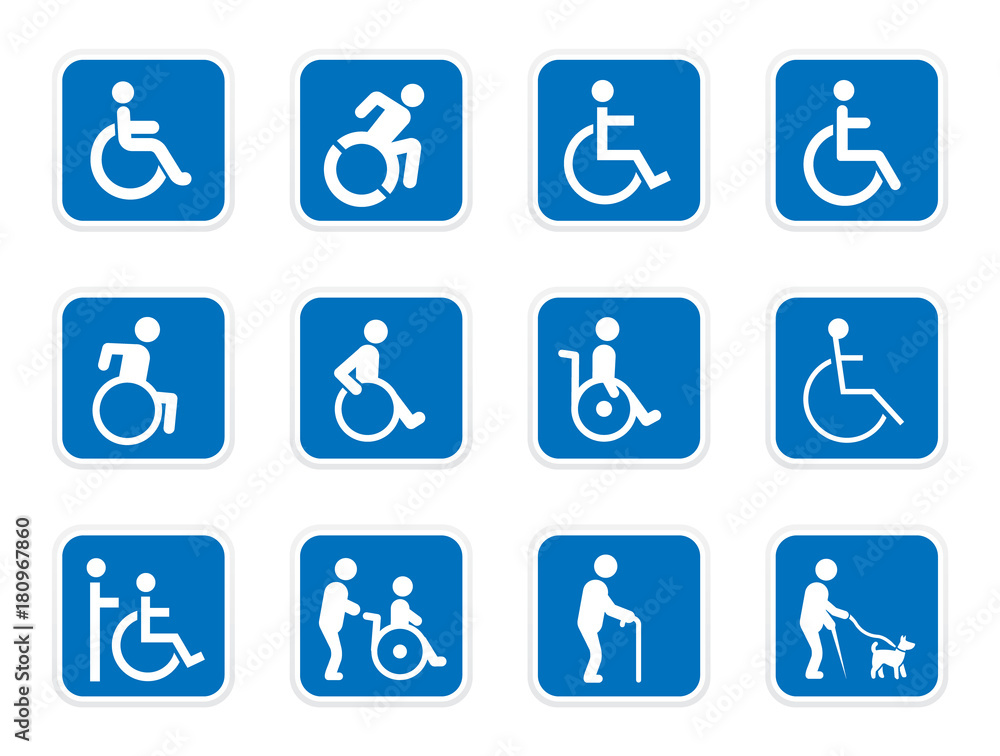 handicap sign set, disabled icons, vector illustration handicap sign set, disabled icons, vector illustration