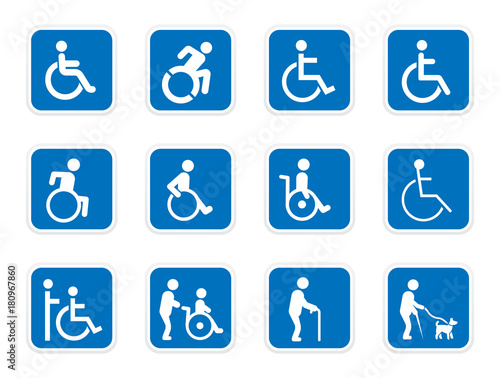 handicap sign set, disabled icons, vector illustration