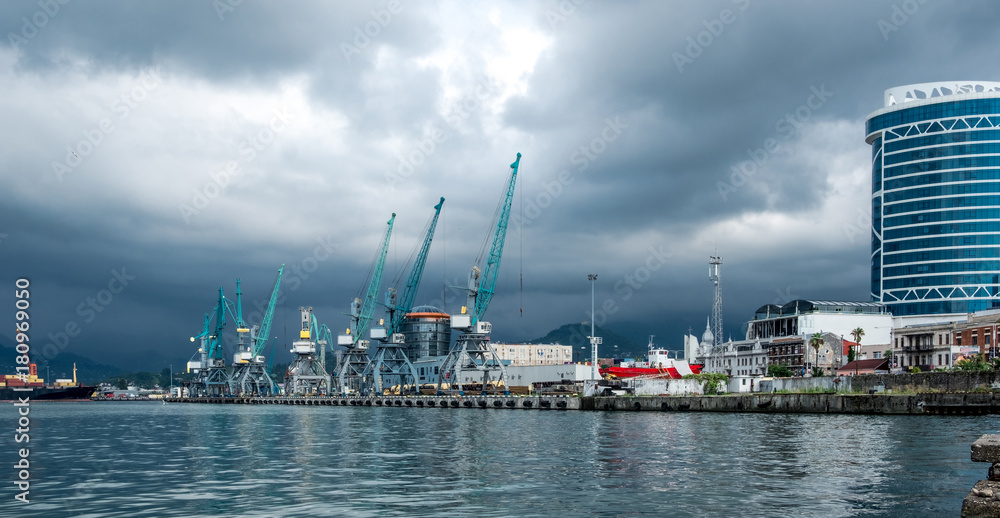 Naklejka premium View on the cargo port of Batumi, Georgia