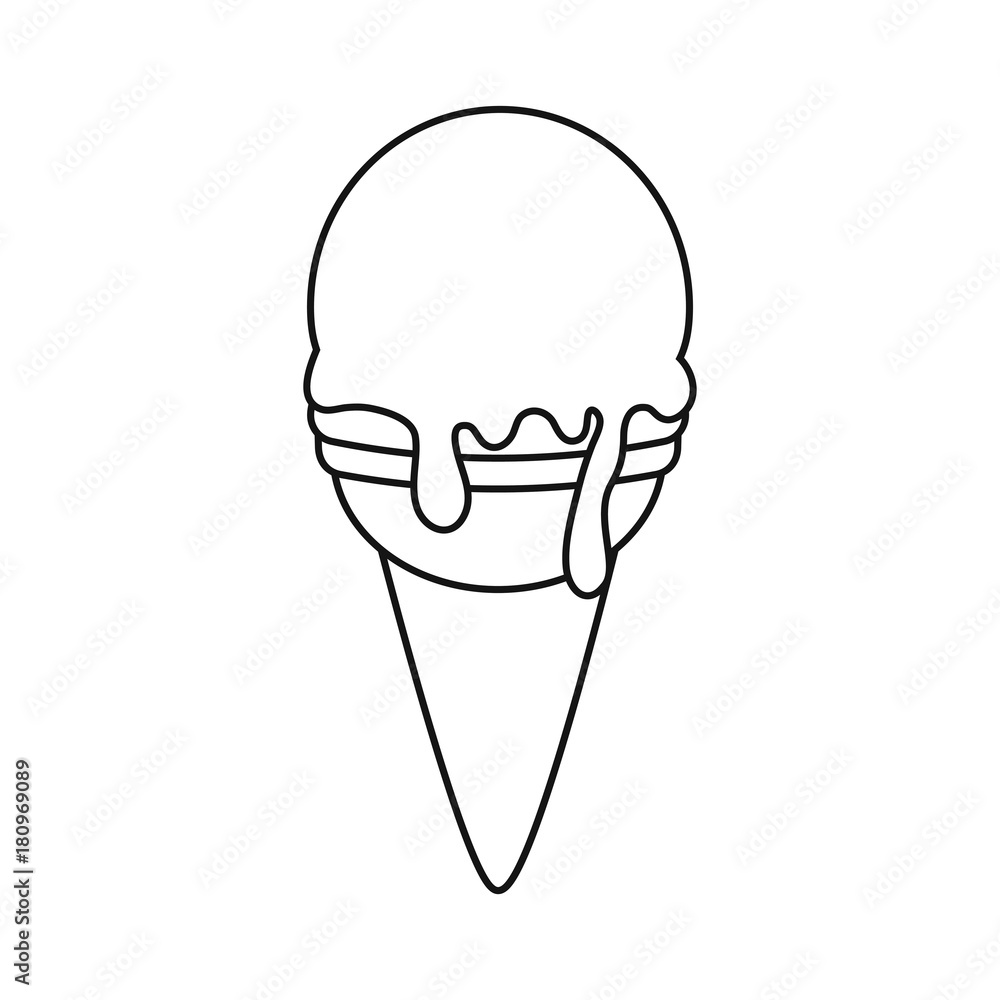 flat line  uncolored ice cream cone over white background  vector illustration