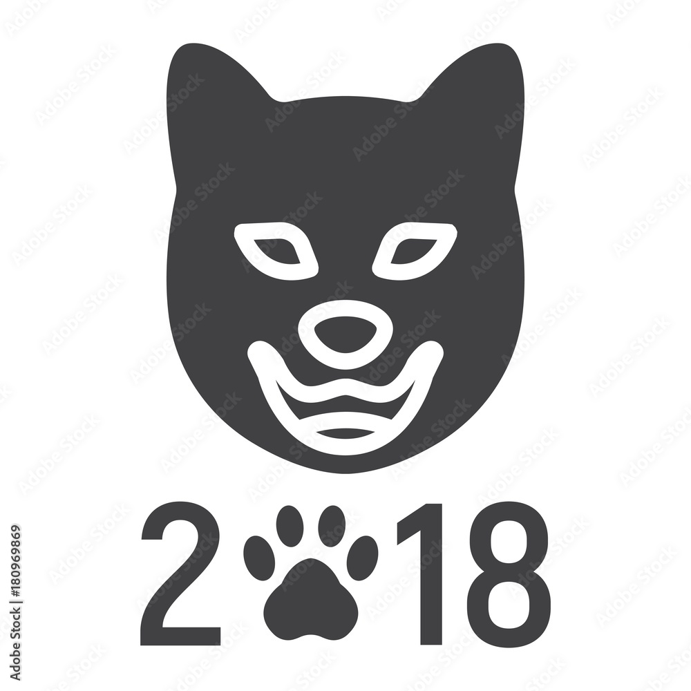 Dog, Chinese zodiac of 2018 year glyph icon, New year and Christmas, xmas sign vector graphics, a solid pattern on a white background, eps 10. Dog, Chinese zodiac of 2018 year glyph icon, New year and Christmas, xmas sign vector graphics, a solid pattern on a white background, eps 10.