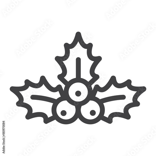 Christmas holly berries line icon, New year and Christmas, xmas sign vector graphics, a linear pattern on a white background, eps 10.