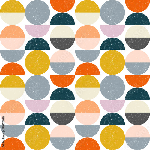 Modern vector abstract seamless geometric pattern with semi circles and circles in retro scandinavian style