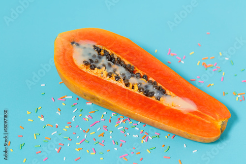 Erotic Fruit , A Half Papaya with sweetened condensed milk decorate with colourful sprinkles