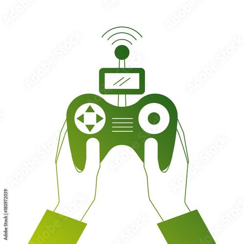 hands holding control remote advance for drones with screen vector illustration