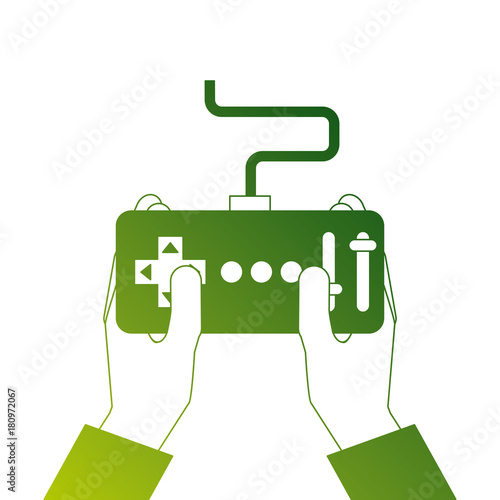 hands holding control remote advance for drones vector illustration