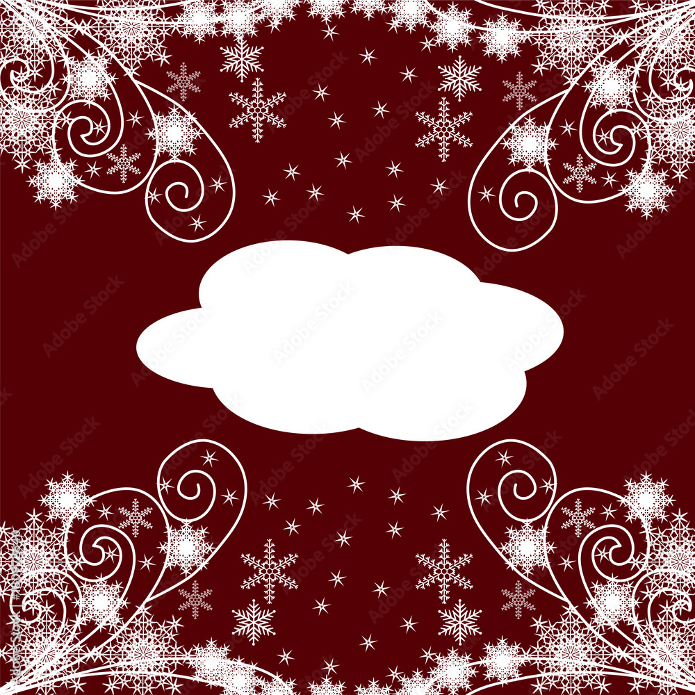 Obraz premium Template for postcard white snowflakes on a red background