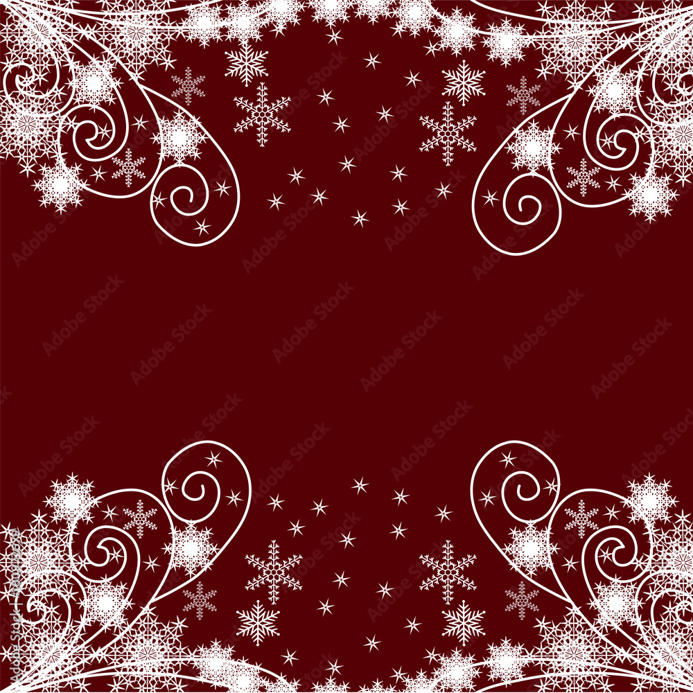Template for postcard white snowflakes on a red background Template for postcard white snowflakes on a red background