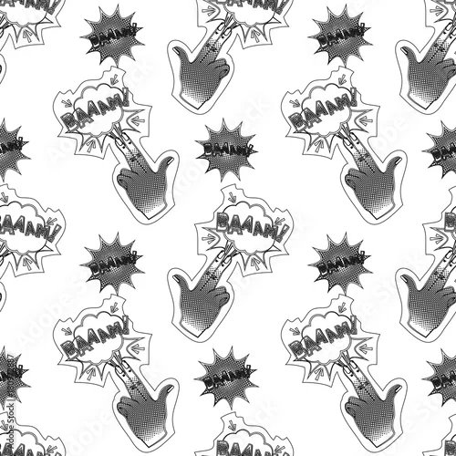 Tapety Streszczenie bezszwowe szałowy wzór dla dziewcząt, chłopców, ubrania. Kreatywnie wektor szpilka w górę tła z palcami strzela, chmura. Śmieszna tapeta na tkaniny i tkaniny. Moda w stylu pop-art.
