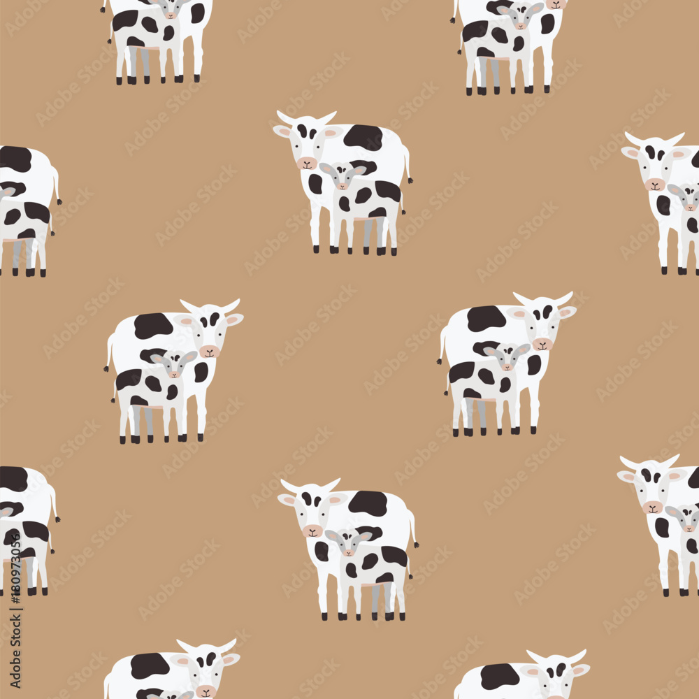 Cute and Colorful Cow Pattern Background Stock Illustration
