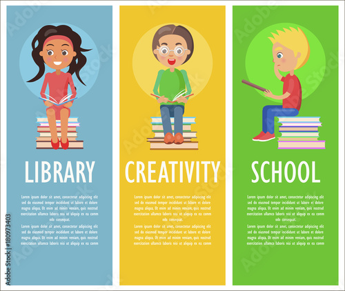 Library, Creativity and School with Reading Kids