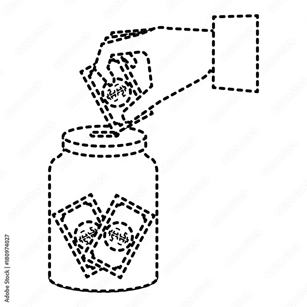 hand saver with glass jar and bills money hand saver with glass jar and bills money