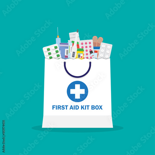 Shopping bag with different medical pills and bottles