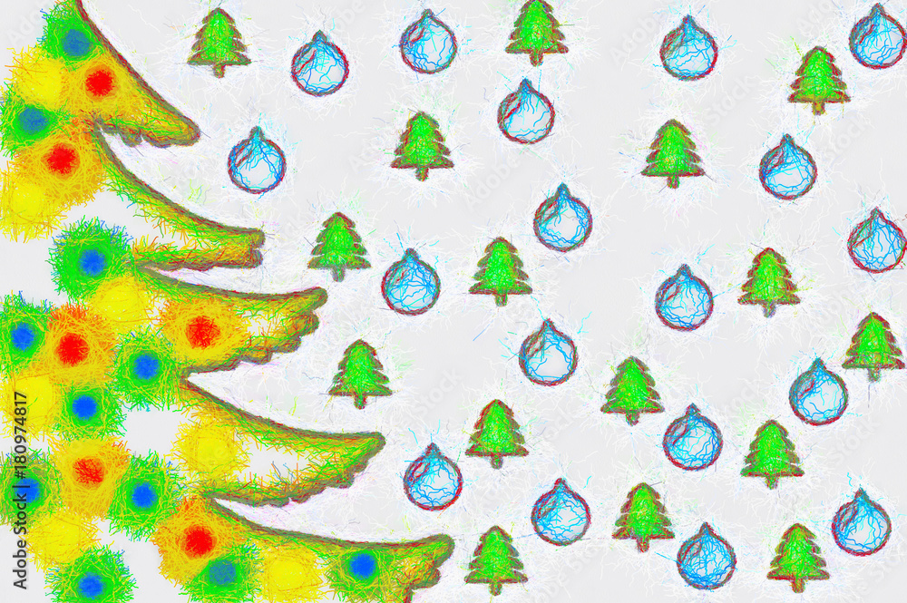 Illustration Christmas tree with colorful toys Illustration Christmas tree with colorful toys