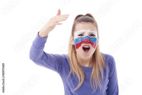 Front view of outraged female soccer fan