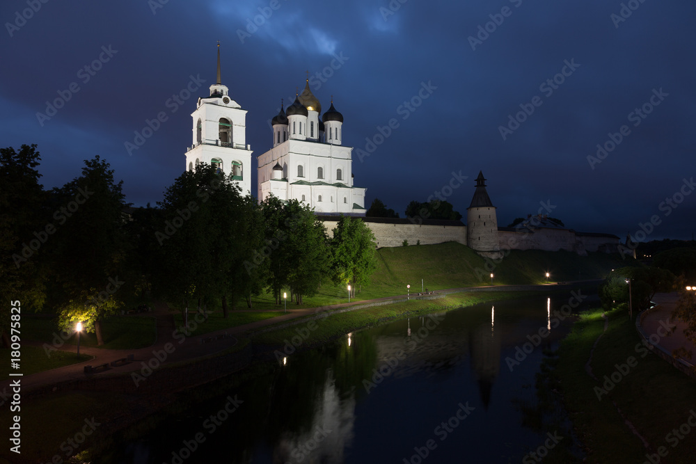 Ancient Kremlin in night,  Pskov ,Russia