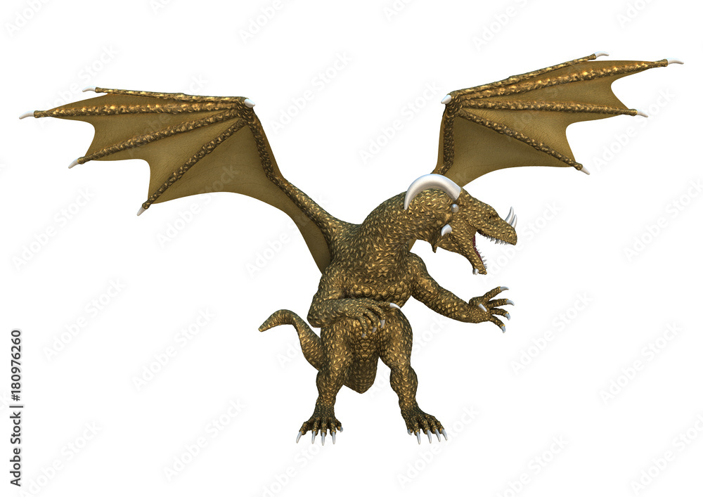 Fototapeta premium 3D Rendering Fantasy Dragon on White