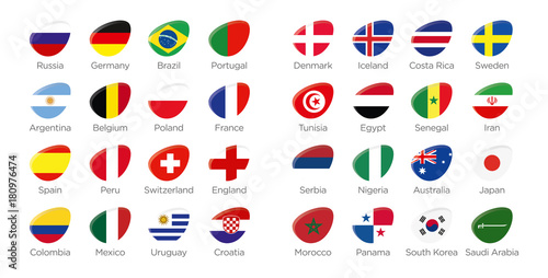 Modern ellipse icon symbols of participating countries to the soccer tournament in russia