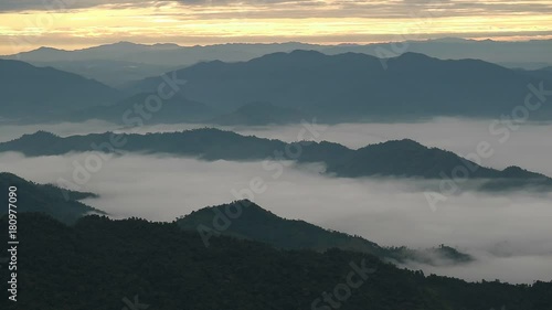Mountain landscape and sea of mist at sunrise