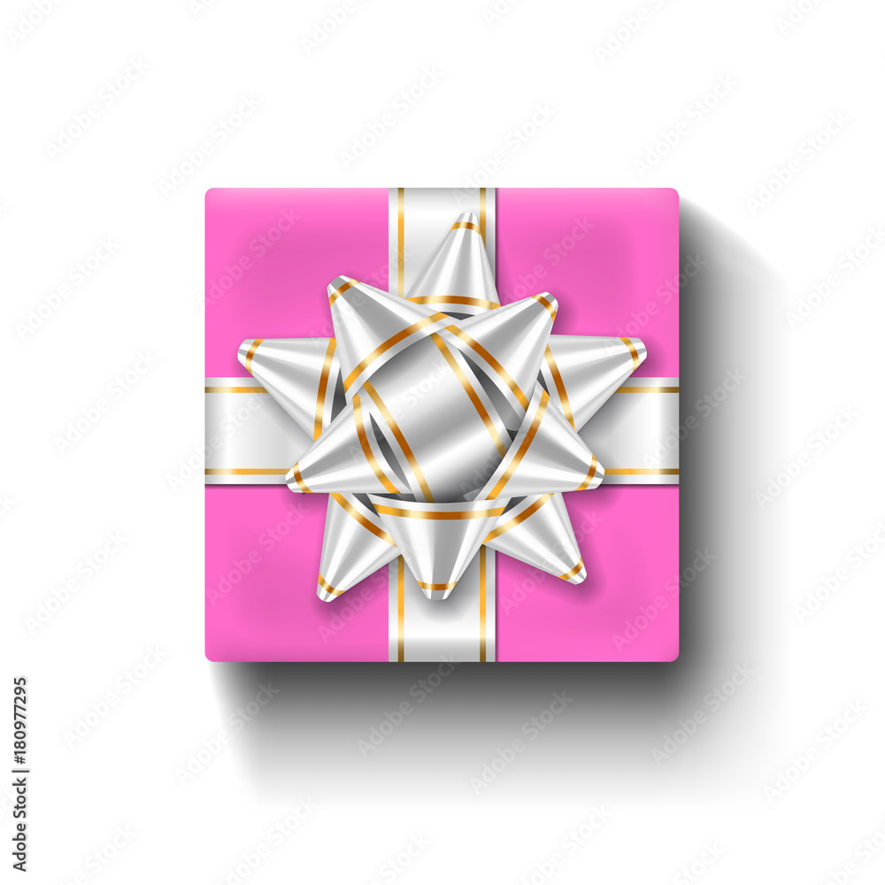 White square gift box with pink bow and ribbon Vector Image