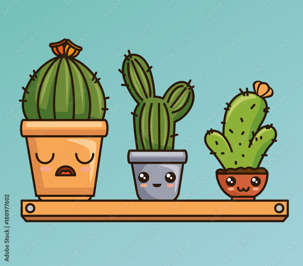 cute kawaii cactus and succulent cartoon Stock Vector | Adobe Stock