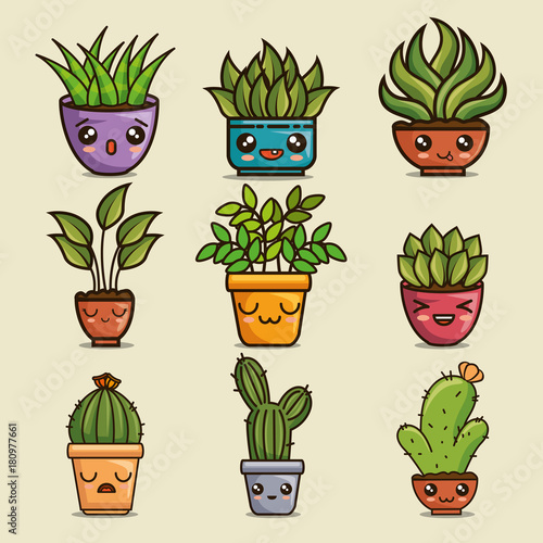 cute lovely kawaii house plants cartoons