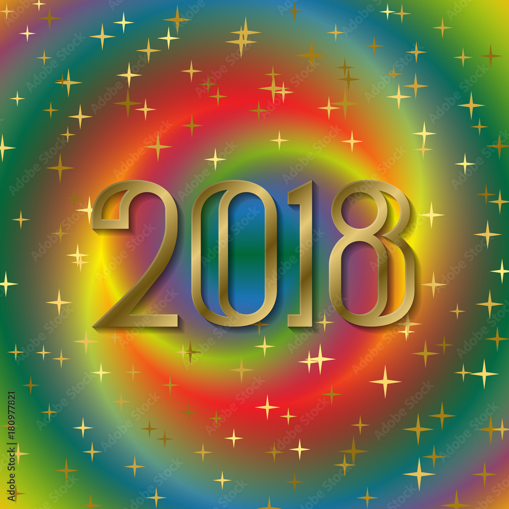 2018 New Year greeting card template on colorful blended background with glittering stars. 2018 New Year greeting card template on colorful blended background with glittering stars.