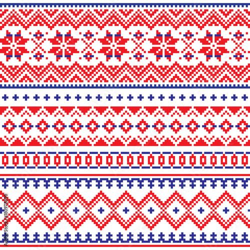 Lapland vector seamless winter pattern, Sami people folk art design, traditional knitting and embroidery