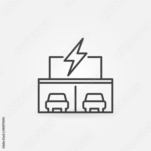 Electric car dealership store building line icon or symbol