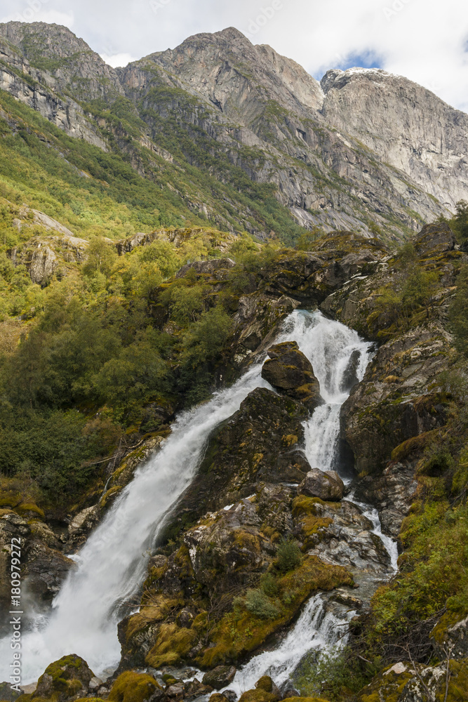 Rapid waters of rivers in the Jostedalsbreen National Park in Norway Rapid waters of rivers in the Jostedalsbreen National Park in Norway