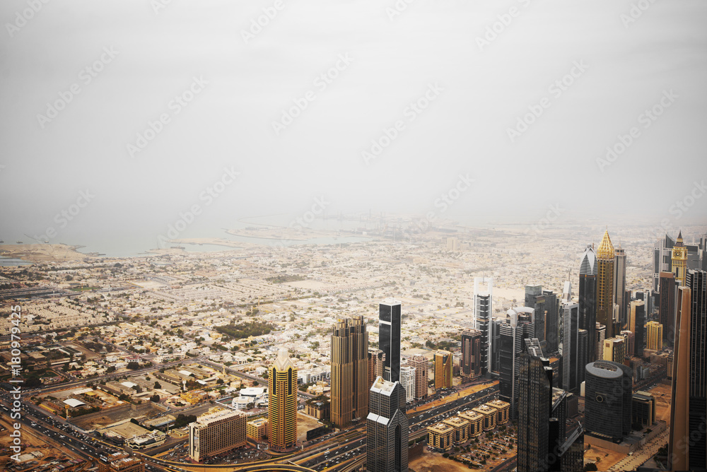 Naklejka premium Dubai aerial view of downtown with glorious buildings and style.