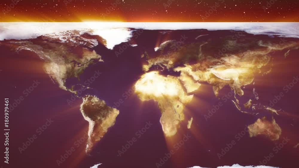 Earth map fly in animation on sun shine rays stars space background - new quality nature scenic colorful joyful video footage Earth map fly in animation on sun shine rays stars space background - new quality nature scenic colorful joyful video footage
