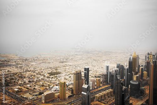 Dubai aerial view of downtown with glorious buildings and style.