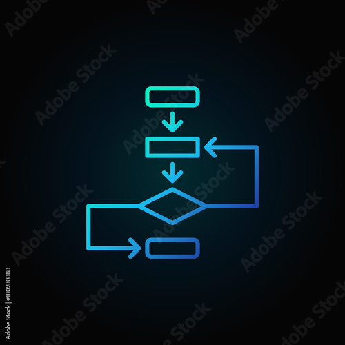 Algorithm vector outline blue icon on dark background